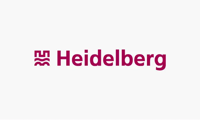 Logo von Heidelberg mit roten geometrischen Formen links und dem Namen "Heidelberg" in roten Buchstaben.