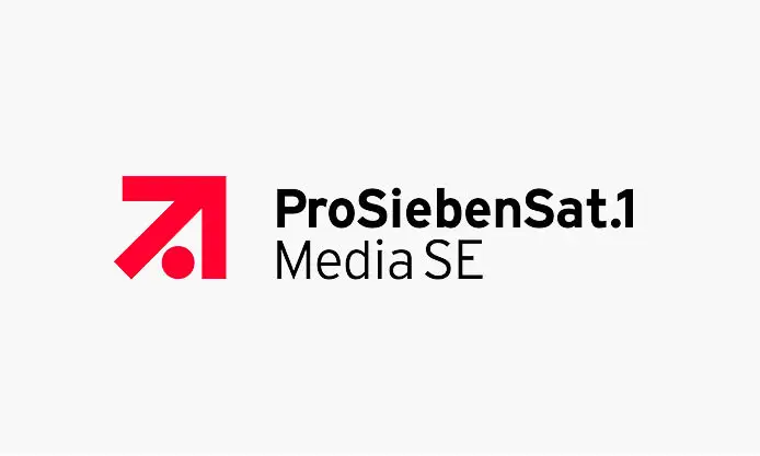 ProSiebenSat.1 Media SE Logo mit rotem Pfeil, Punkt und schwarzem Unternehmensnamen.